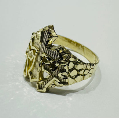 10K GOLD CROSS NUGGET RING- 2.9gm