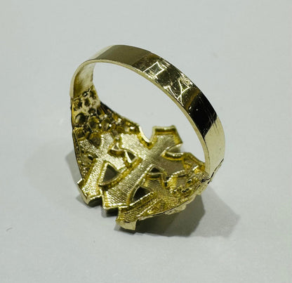 10K GOLD CROSS NUGGET RING- 2.9gm