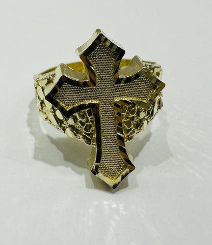 10K GOLD CROSS NUGGET RING- 4.5gm