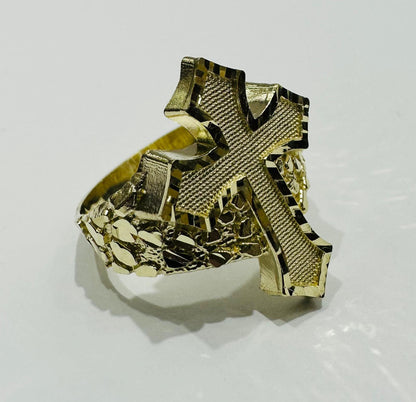 10K GOLD CROSS NUGGET RING- 4.5gm