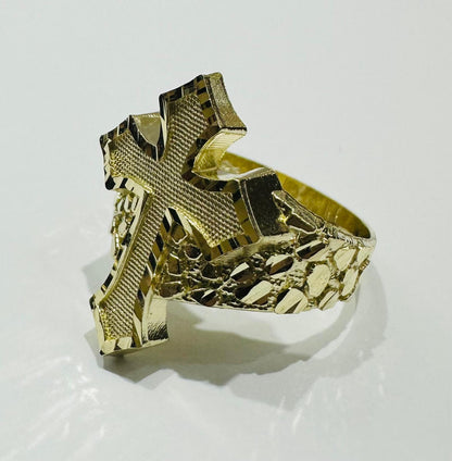 10K GOLD CROSS NUGGET RING- 4.5gm