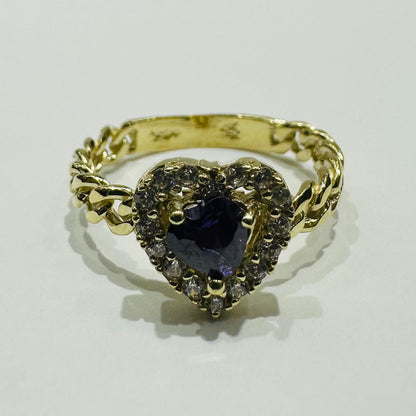 10K GOLD HEART RING WITH CZ STONES- 2.8gm