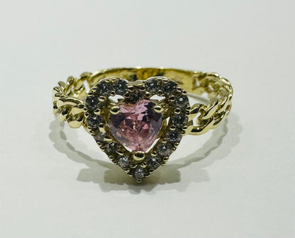 10K GOLD HEART RING WITH CZ STONES- 2.8gm