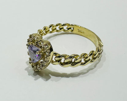 10K GOLD HEART RING WITH CZ STONES- 2.8gm