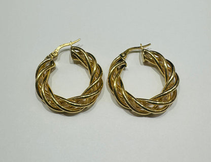 10K GOLD ROUND BRAIDED HOOP EARRINGS- 2.6gm