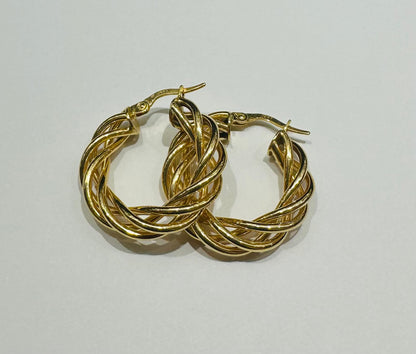 10K GOLD ROUND BRAIDED HOOP EARRINGS- 2.6gm
