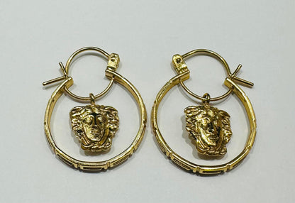 10K GOLD ROUND VERSACE MEDUSA HEAD HOOP EARRINGS- 4.2gm