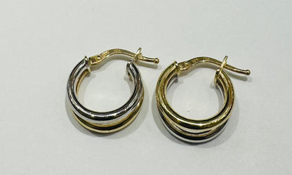 10K GOLD ROUND TWO TONED HOOP EARRINGS- 1.8gm