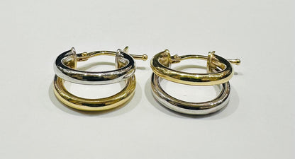 10K GOLD ROUND TWO TONED HOOP EARRINGS- 1.8gm