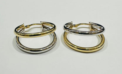 10K GOLD ROUND TWO TONED HOOP EARRINGS- 2.4gm