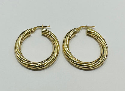 10K GOLD ROUND TWIST HOOP EARRINGS- 2.8gm