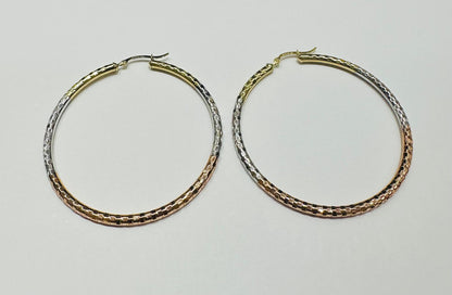 10K GOLD ROUND TRI COLOUR EARRINGS- 5.0gm