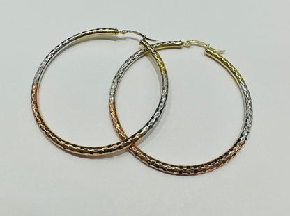 10K GOLD ROUND TRI COLOUR EARRINGS- 5.0gm