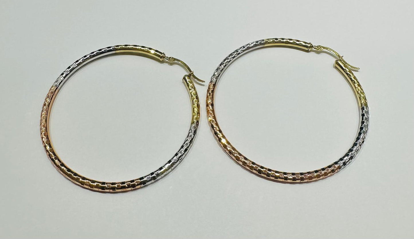 10K GOLD ROUND TRI COLOUR EARRINGS- 5.0gm