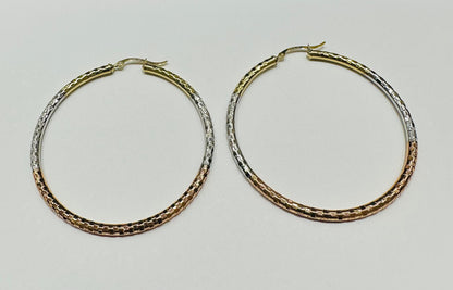 10K GOLD ROUND TRI COLOUR EARRINGS- 5.7gm