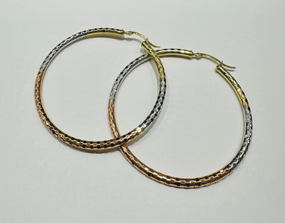 10K GOLD ROUND TRI COLOUR EARRINGS- 5.7gm