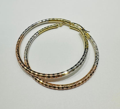 10K GOLD ROUND TRI COLOUR EARRINGS- 5.7gm