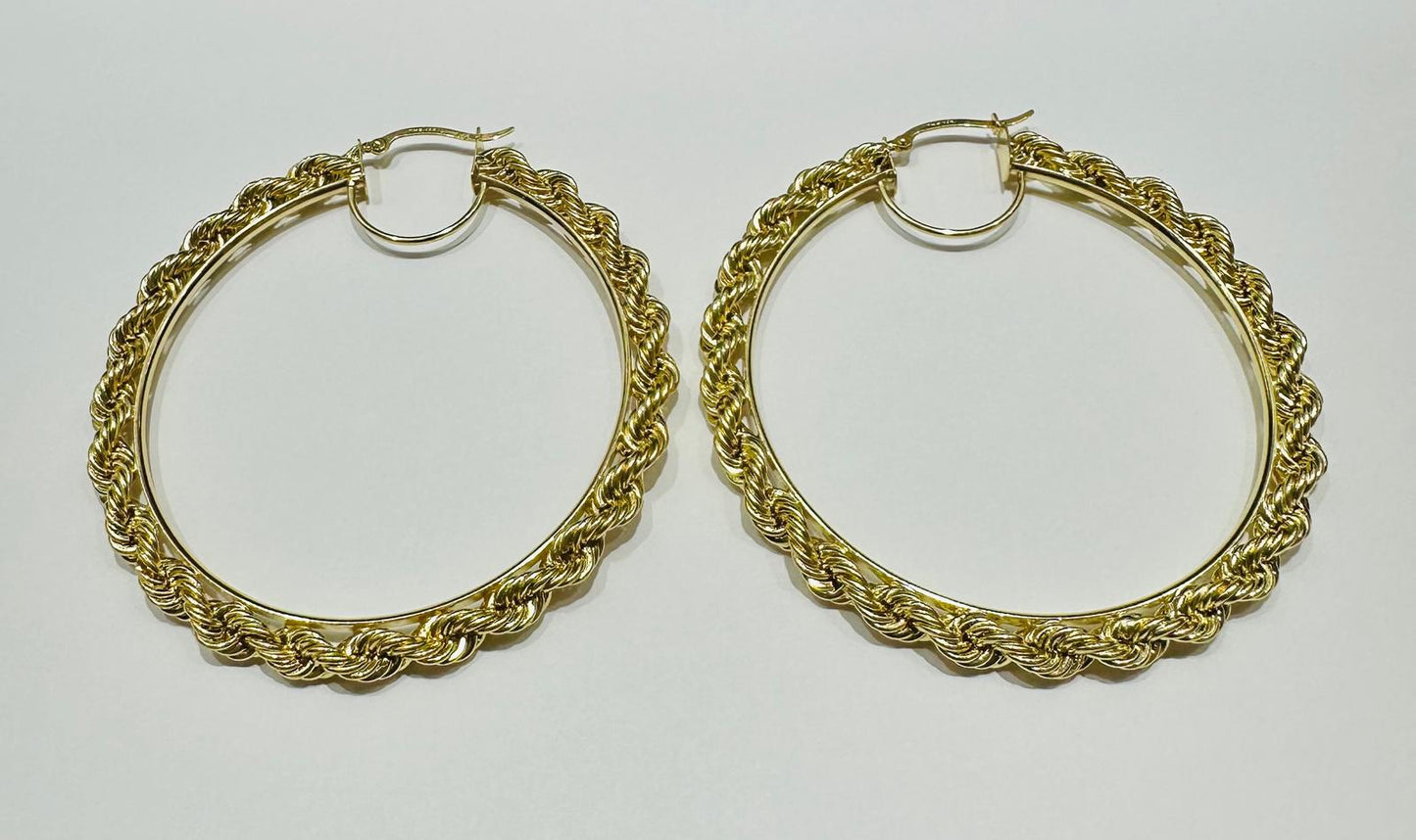10K GOLD ROPE ROUND HOOP EARRINGS- 8.4gm