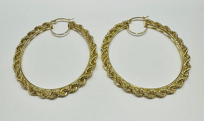 10K GOLD ROPE ROUND HOOP EARRINGS- 8.4gm