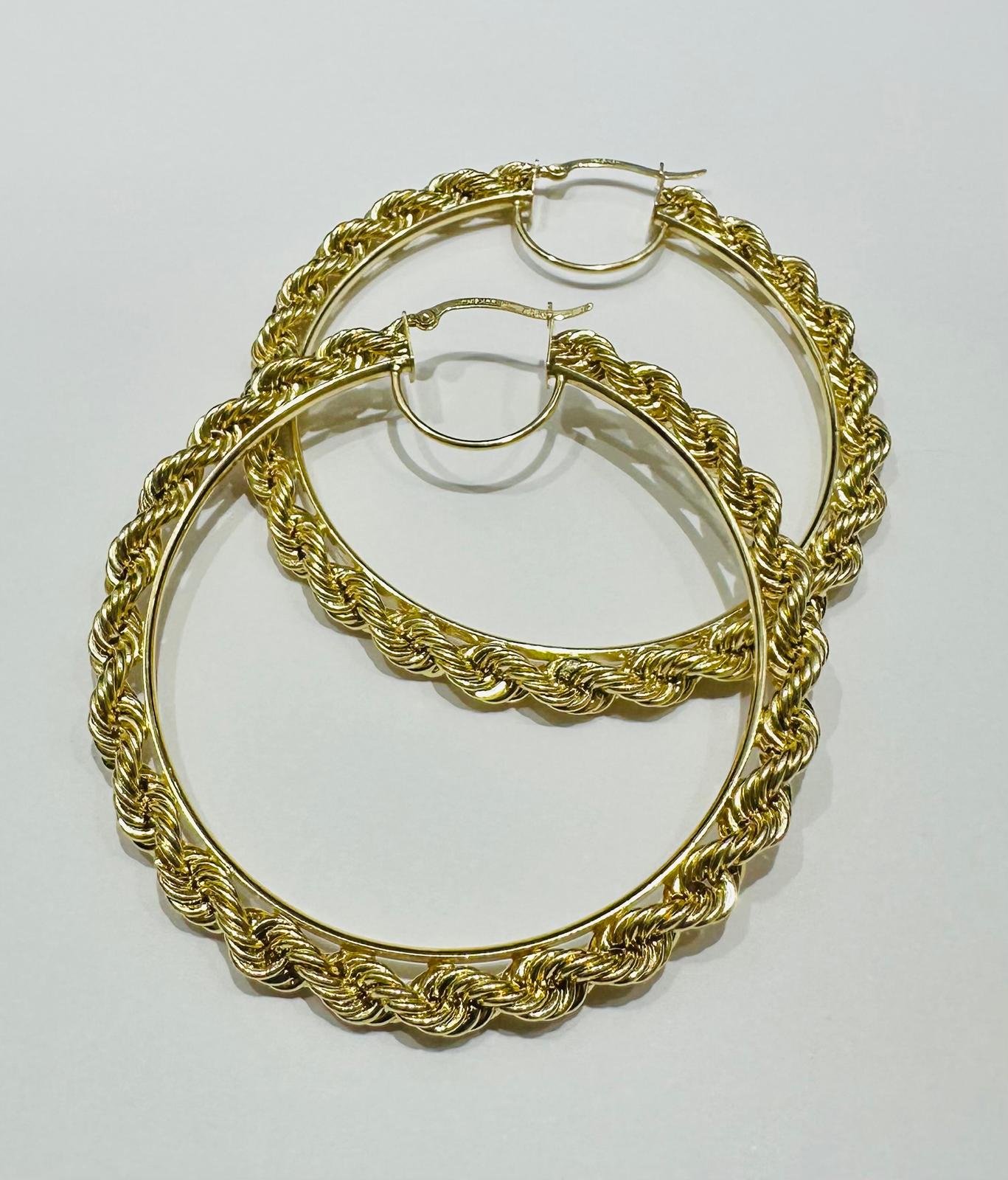 10K GOLD ROPE ROUND HOOP EARRINGS- 8.4gm