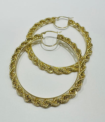 10K GOLD ROPE ROUND HOOP EARRINGS- 8.4gm