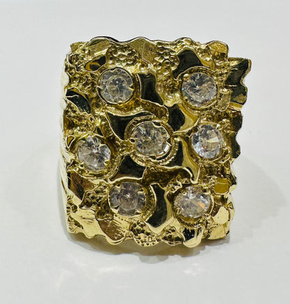 10K GOLD NUGGET RING WITH CZ STONES- 15.7gm
