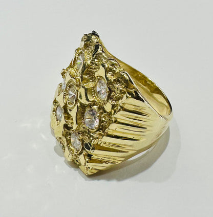 10K GOLD NUGGET RING WITH CZ STONES- 15.7gm