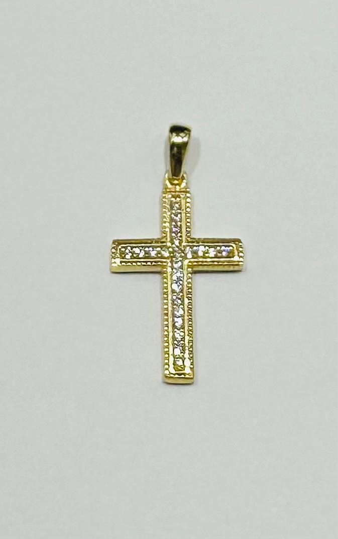 10K GOLD CROSS PENDANT WITH WHITE SAPPHIRE- WEIGHT: 1.5gm