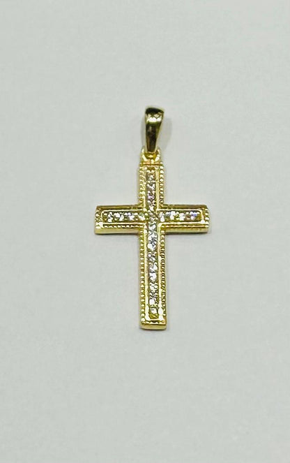 10K GOLD CROSS PENDANT WITH WHITE SAPPHIRE- WEIGHT: 1.5gm
