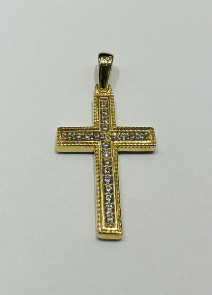 10K GOLD CROSS PENDANT WITH WHITE SAPPHIRE- WEIGHT: 1.5gm
