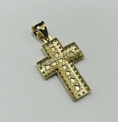 10K GOLD CROSS NUGGET PENDANT WITH WHITE SAPPHIRE- WEIGHT: 3.3gm