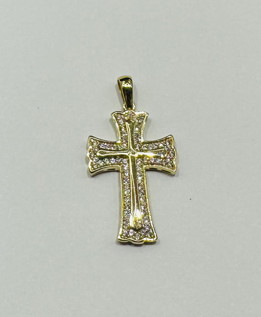 10K GOLD CROSS NUGGET PENDANT WITH WHITE SAPPHIRE- WEIGHT: 2.3gm