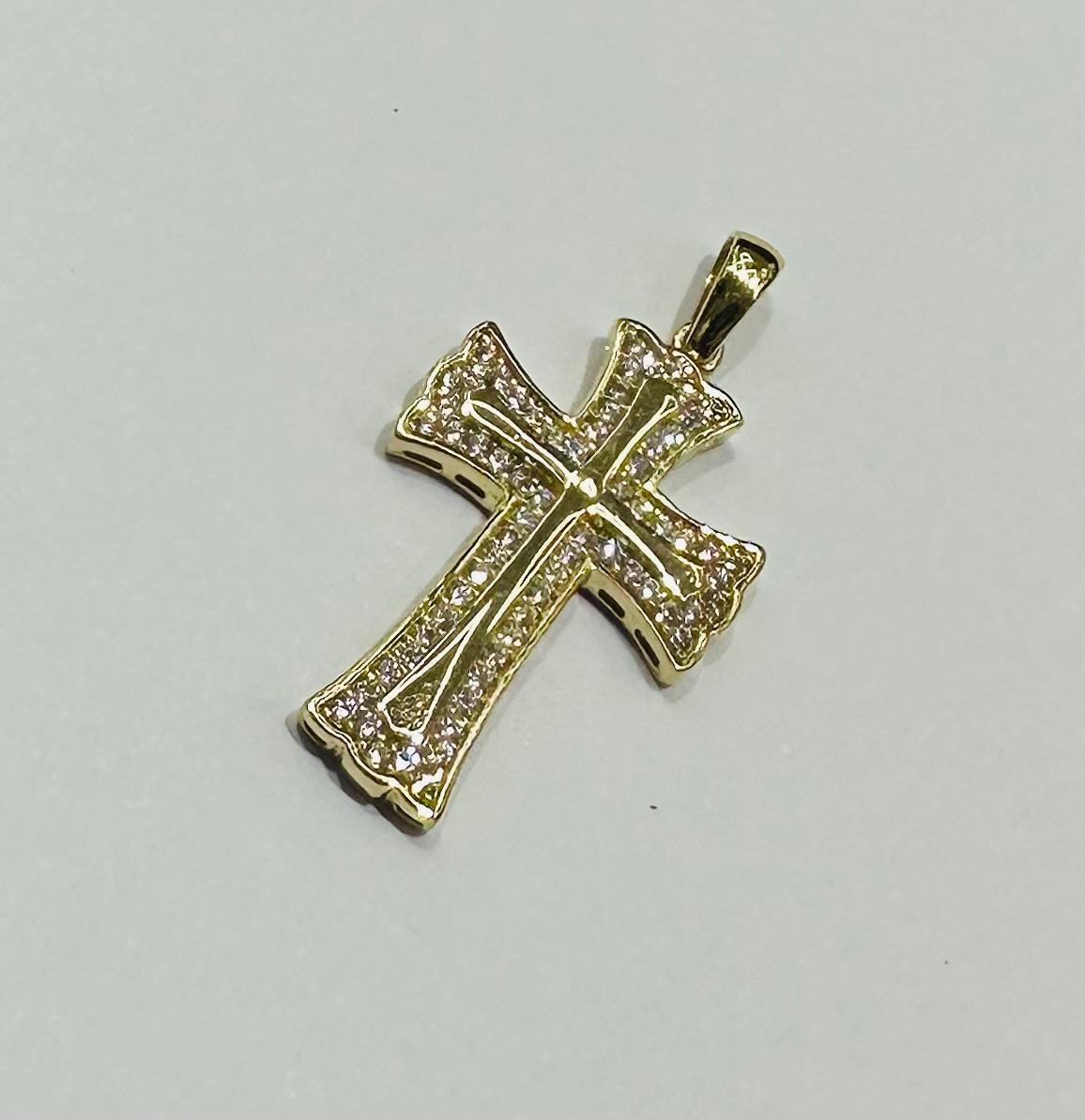 10K GOLD CROSS NUGGET PENDANT WITH WHITE SAPPHIRE- WEIGHT: 2.3gm