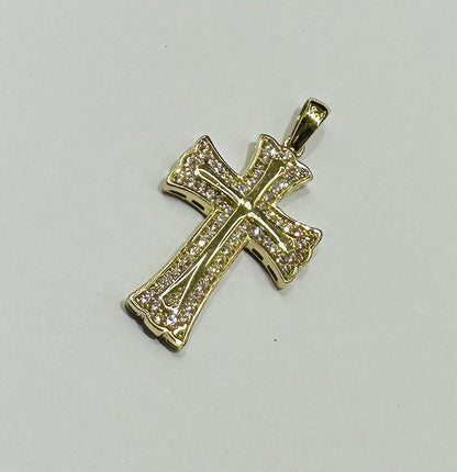 10K GOLD CROSS NUGGET PENDANT WITH WHITE SAPPHIRE- WEIGHT: 2.3gm