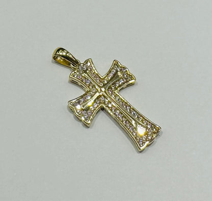 10K GOLD CROSS NUGGET PENDANT WITH WHITE SAPPHIRE- WEIGHT: 2.3gm