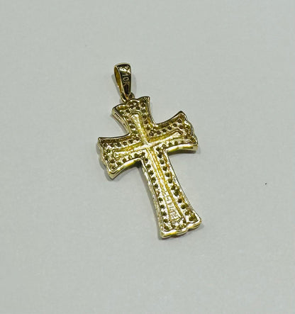10K GOLD CROSS NUGGET PENDANT WITH WHITE SAPPHIRE- WEIGHT: 2.3gm