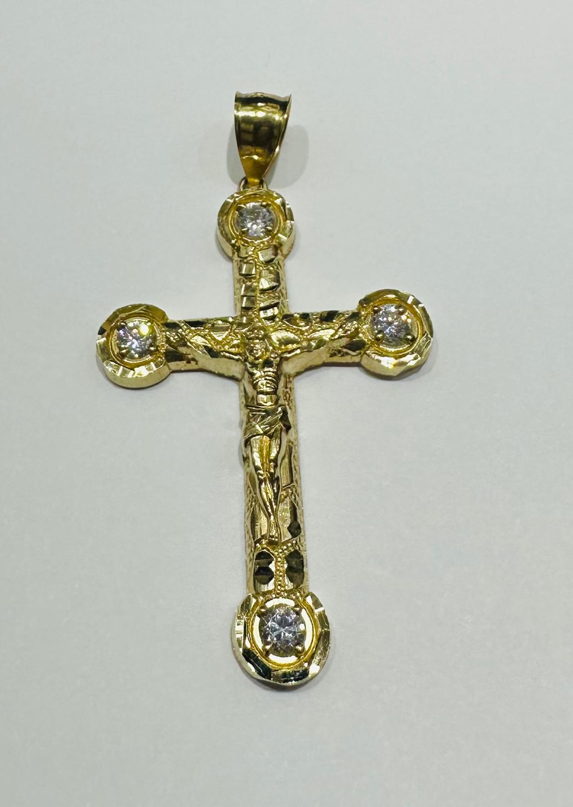 10K GOLD CROSS JESUS PENDANT WITH WHITE SAPPHIRE- WEIGHT: 4.8gm