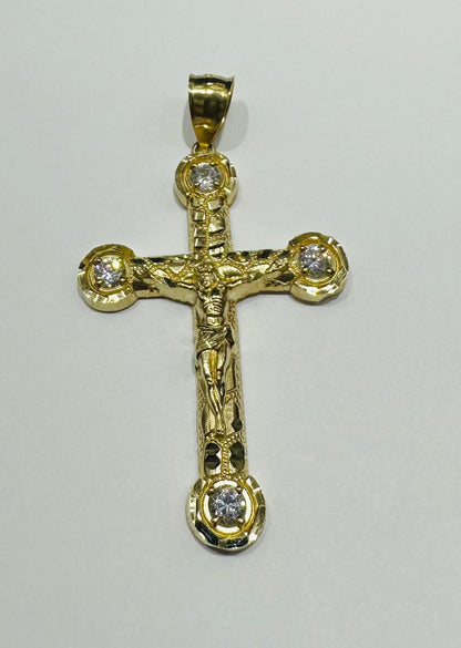 10K GOLD CROSS JESUS PENDANT WITH WHITE SAPPHIRE- WEIGHT: 4.8gm