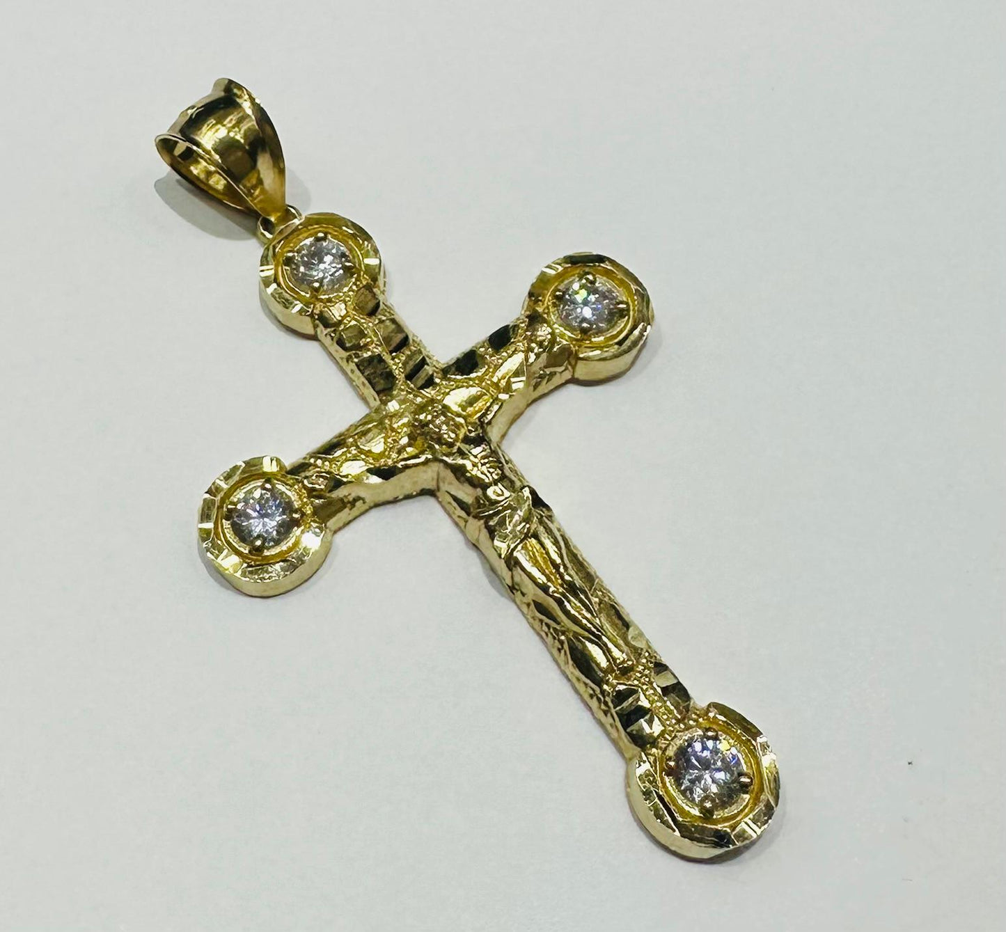 10K GOLD CROSS JESUS PENDANT WITH WHITE SAPPHIRE- WEIGHT: 4.8gm