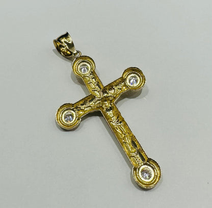 10K GOLD CROSS JESUS PENDANT WITH WHITE SAPPHIRE- WEIGHT: 4.8gm