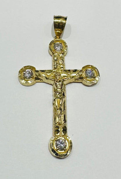 10K GOLD CROSS JESUS PENDANT WITH WHITE SAPPHIRE- WEIGHT: 4.8gm