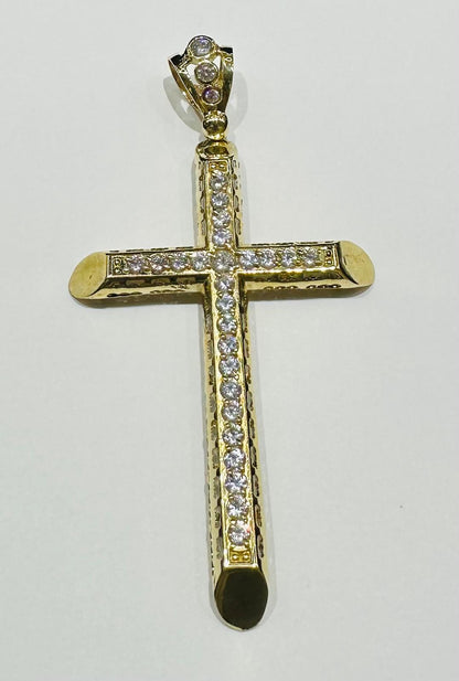 10K GOLD CROSS PENDANT WITH WHITE SAPPHIRE- WEIGHT: 13.0gm
