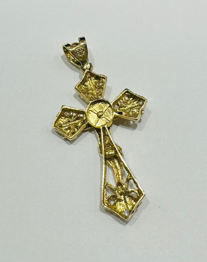 10K GOLD CROSS JESUS PENDANT WITH WHITE SAPPHIRE- WEIGHT: 9.0gm