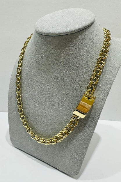 10K GOLD SEMI CHINO LINK CHAIN NECKLACE- 27.3gm    22"    7.50mm