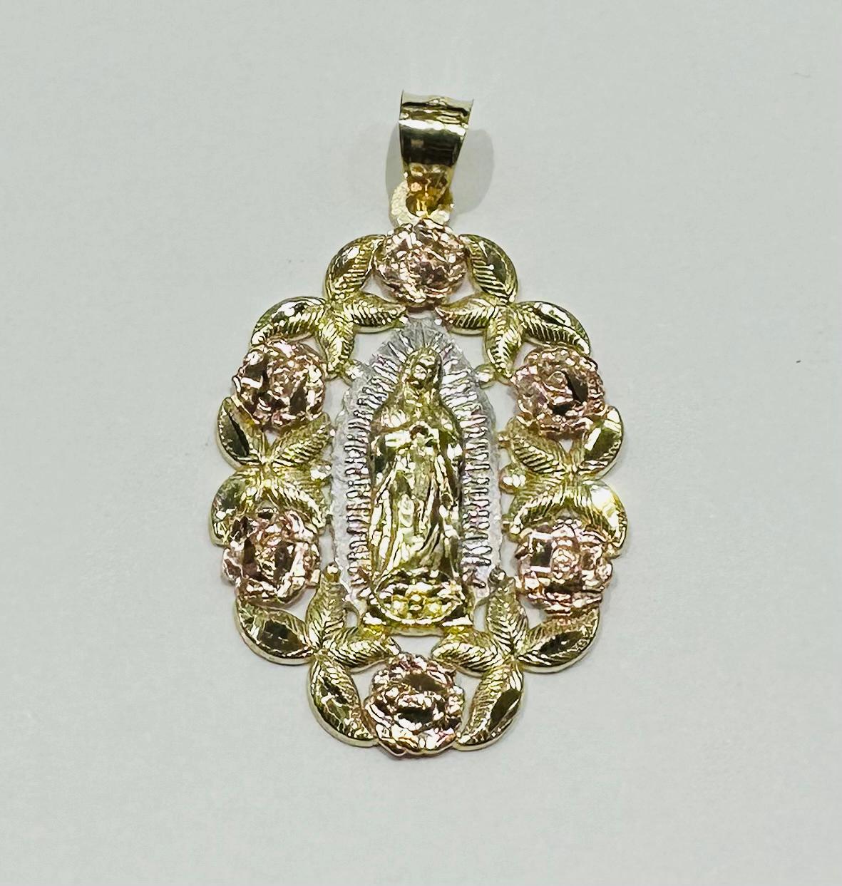 10K GOLD THREE TONE VIRIGIN MARY PENDANT-   WEIGHT: 3.8gm