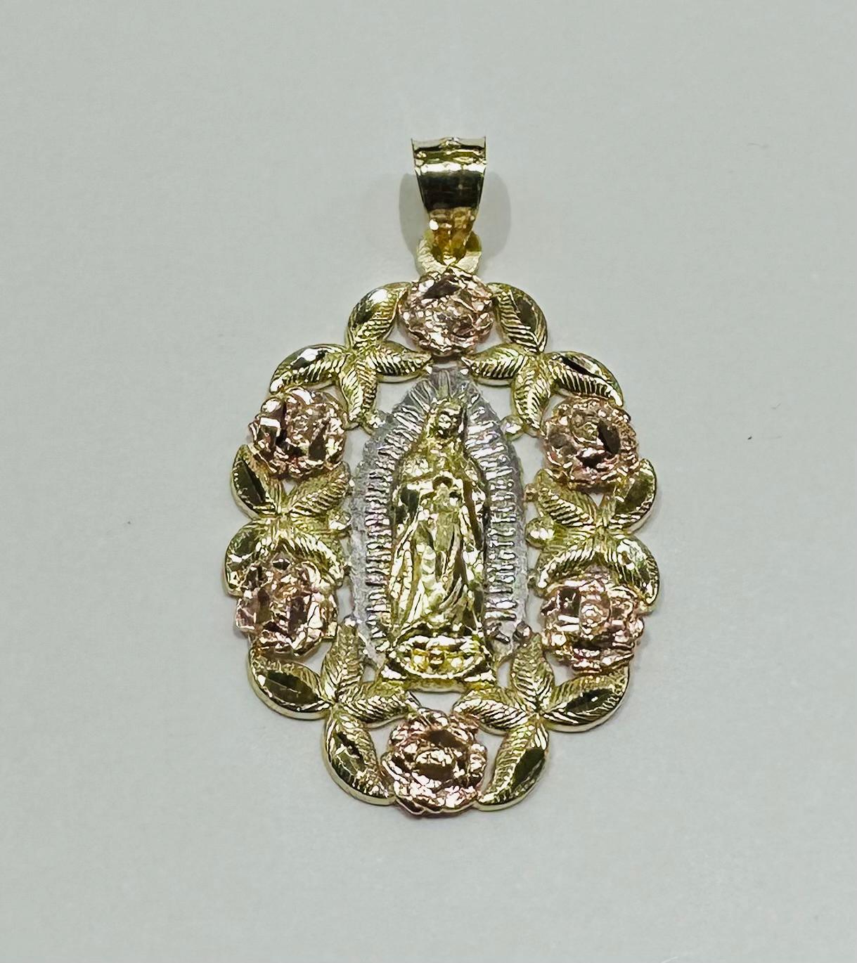 10K GOLD THREE TONE VIRIGIN MARY PENDANT-   WEIGHT: 3.8gm