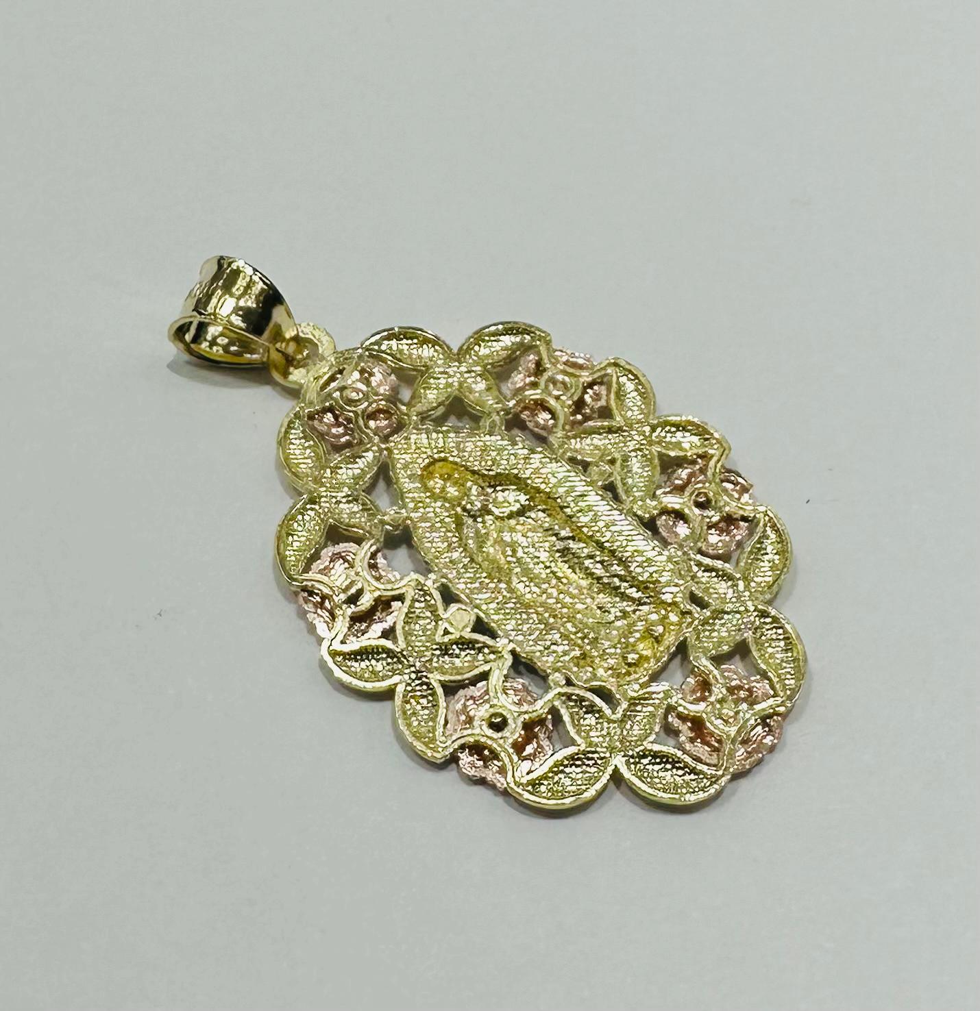 10K GOLD THREE TONE VIRIGIN MARY PENDANT-   WEIGHT: 3.8gm