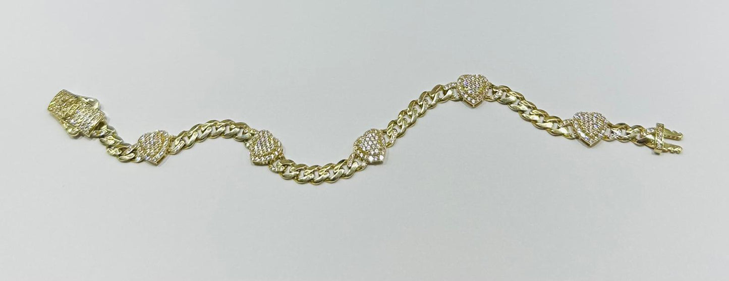 10K GOLD CUBAN LINK HEART CHAIN BRACELET- 7.5gm    7"