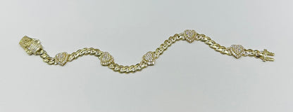 10K GOLD CUBAN LINK HEART CHAIN BRACELET- 7.5gm    7"