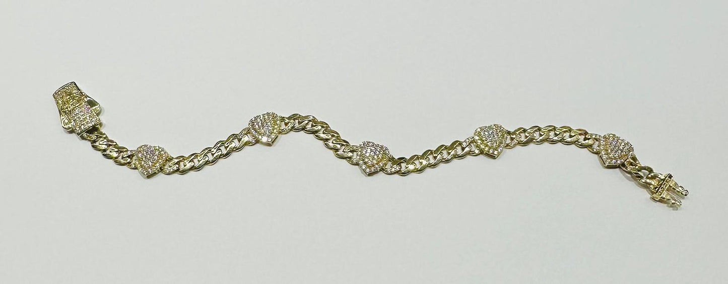 10K GOLD CUBAN LINK HEART CHAIN BRACELET- 7.5gm    7"